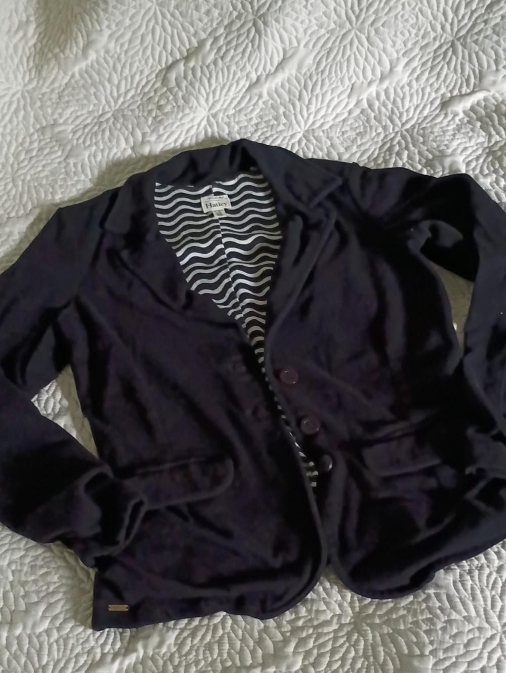 Hatley Perfect Fit Black Blazer with Striped Lining Women's Large